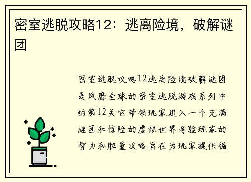 密室逃脱攻略12：逃离险境，破解谜团